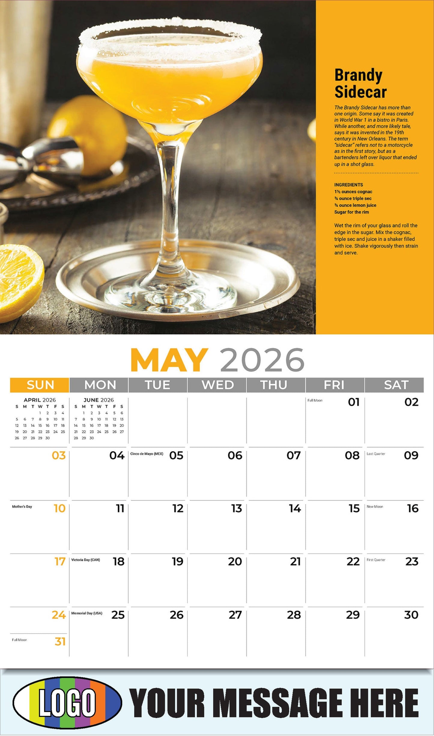 2026 Business Advertising Calendar - Brandy Sidecar - May
