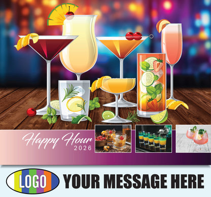 2026 Business Advertising Calendar - Happy Hour Cocktails - Printed with your Logo, Name and message