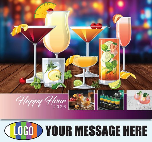 2026 Business Advertising Calendar - Happy Hour Cocktails - Printed with your Logo, Name and message