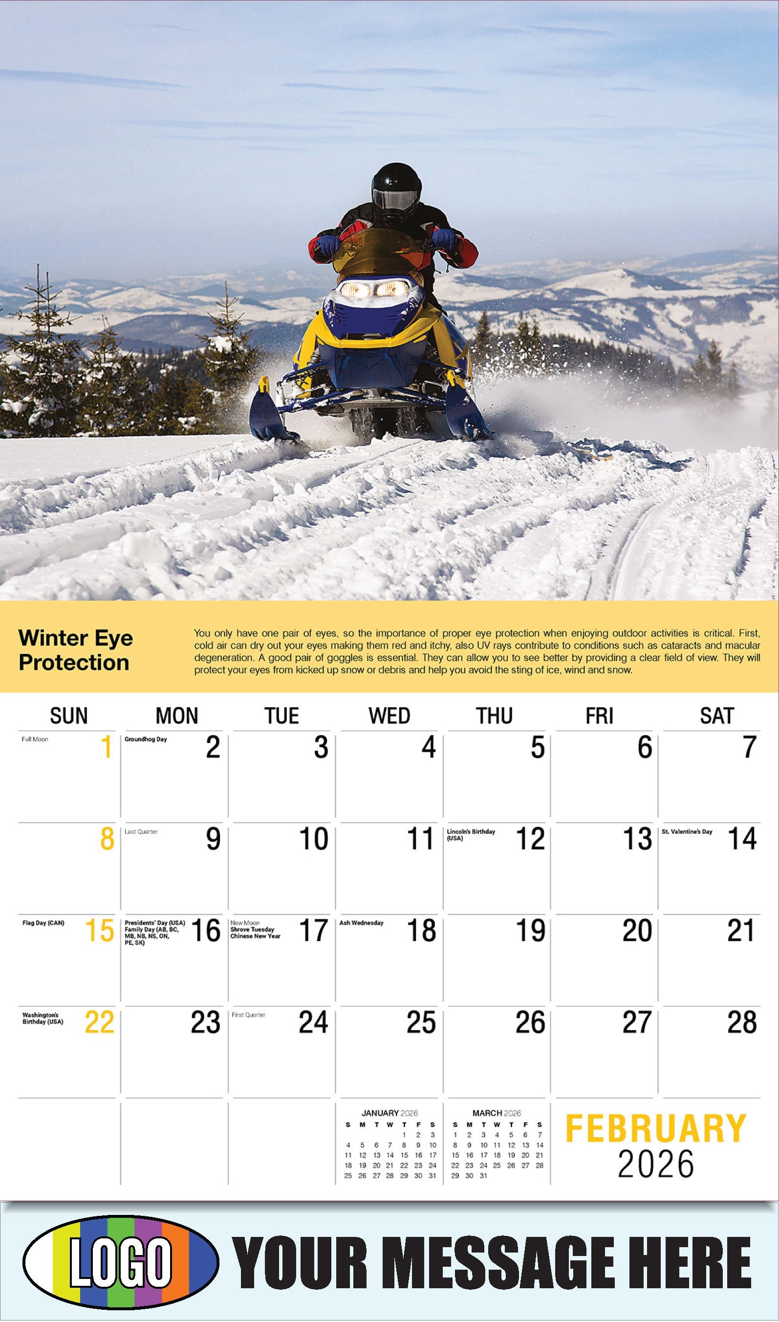 2026 Business Promotional Calendar Health Tips - February - Winter Eye Protection: