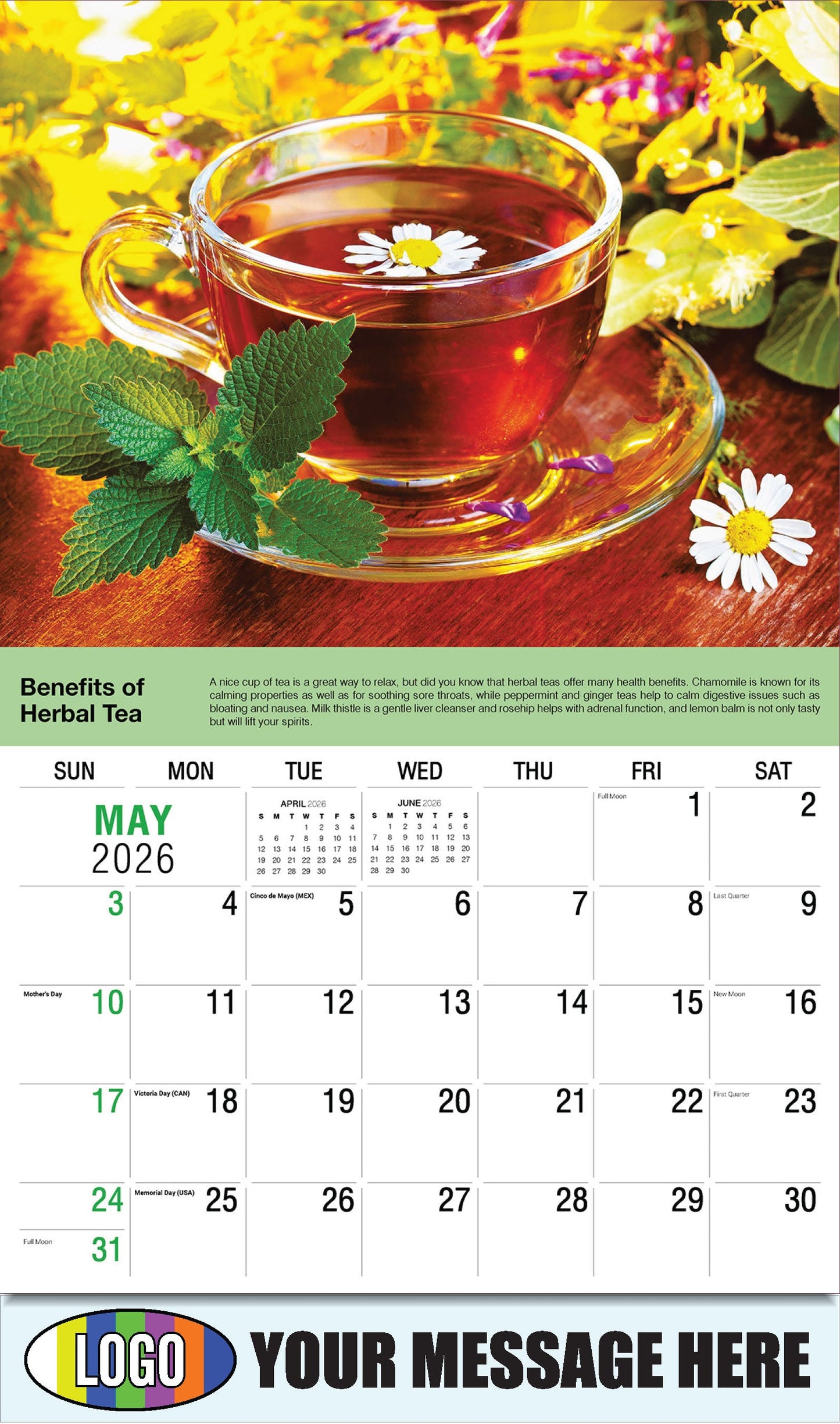 2026 Business Advertising Calendar Health Tips - May - Benefits of Herbal Tea: