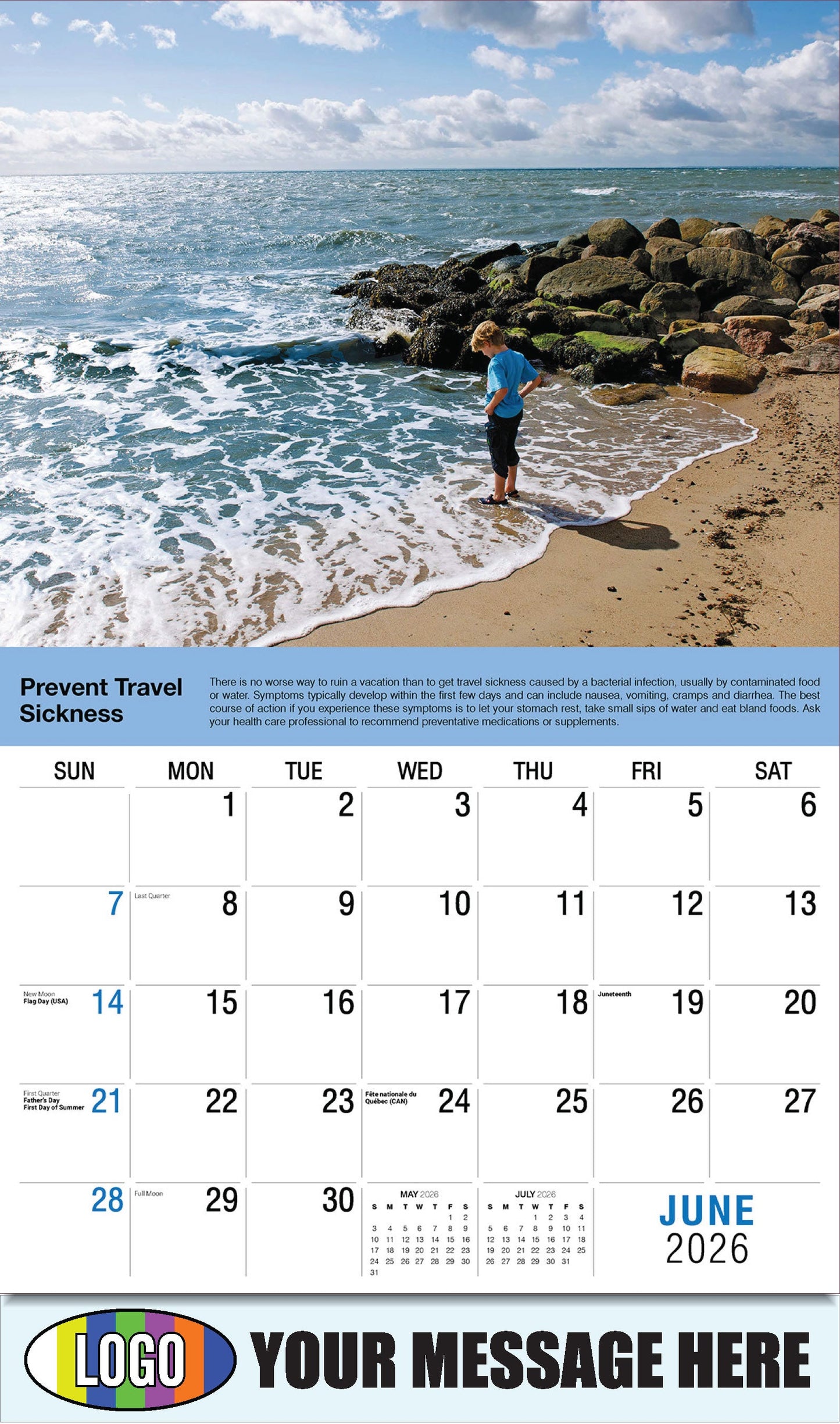 2026 Business Advertising Calendar Health Tips - June - Prevent Travel Sickness: