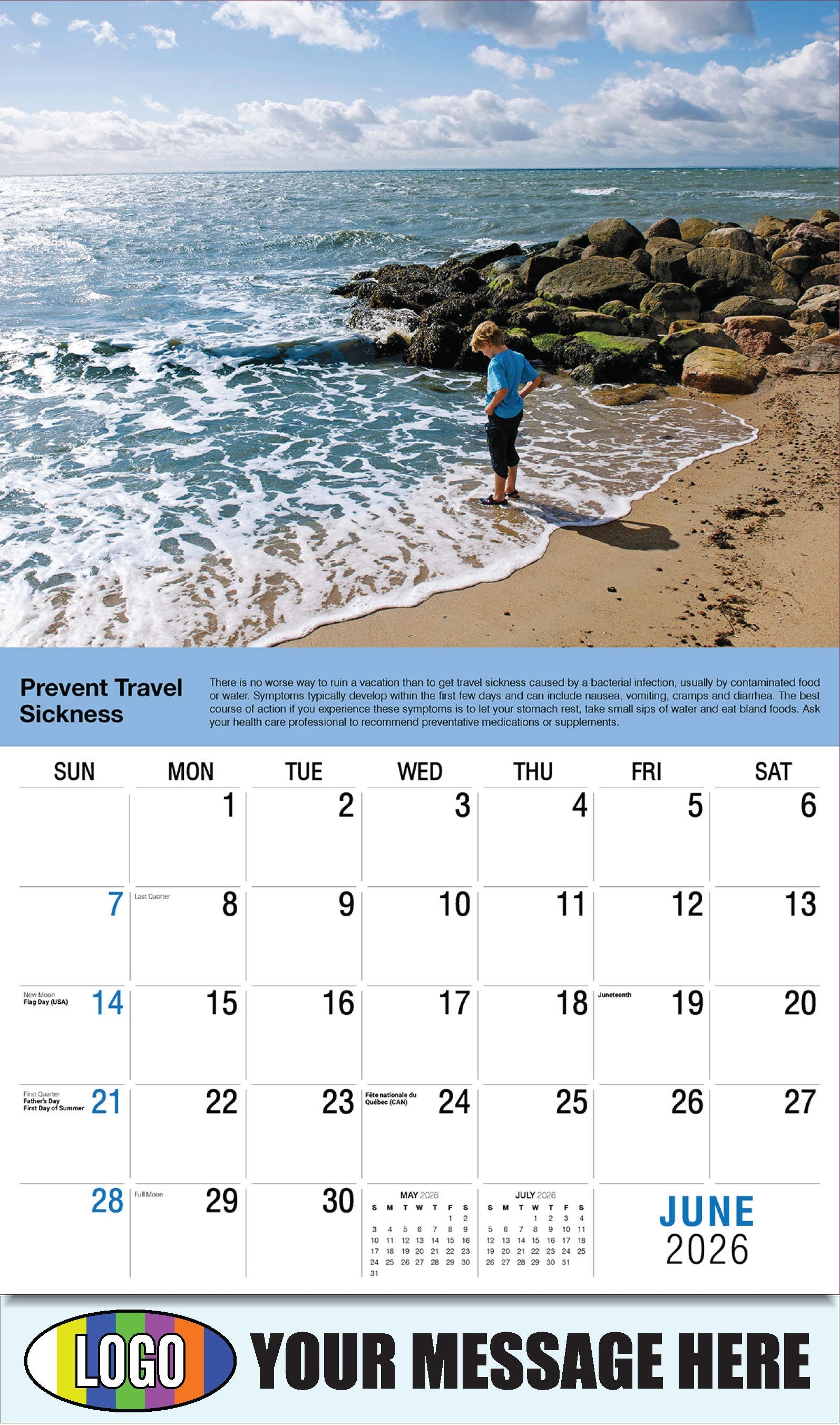 2026 Business Advertising Calendar Health Tips - June - Prevent Travel Sickness: