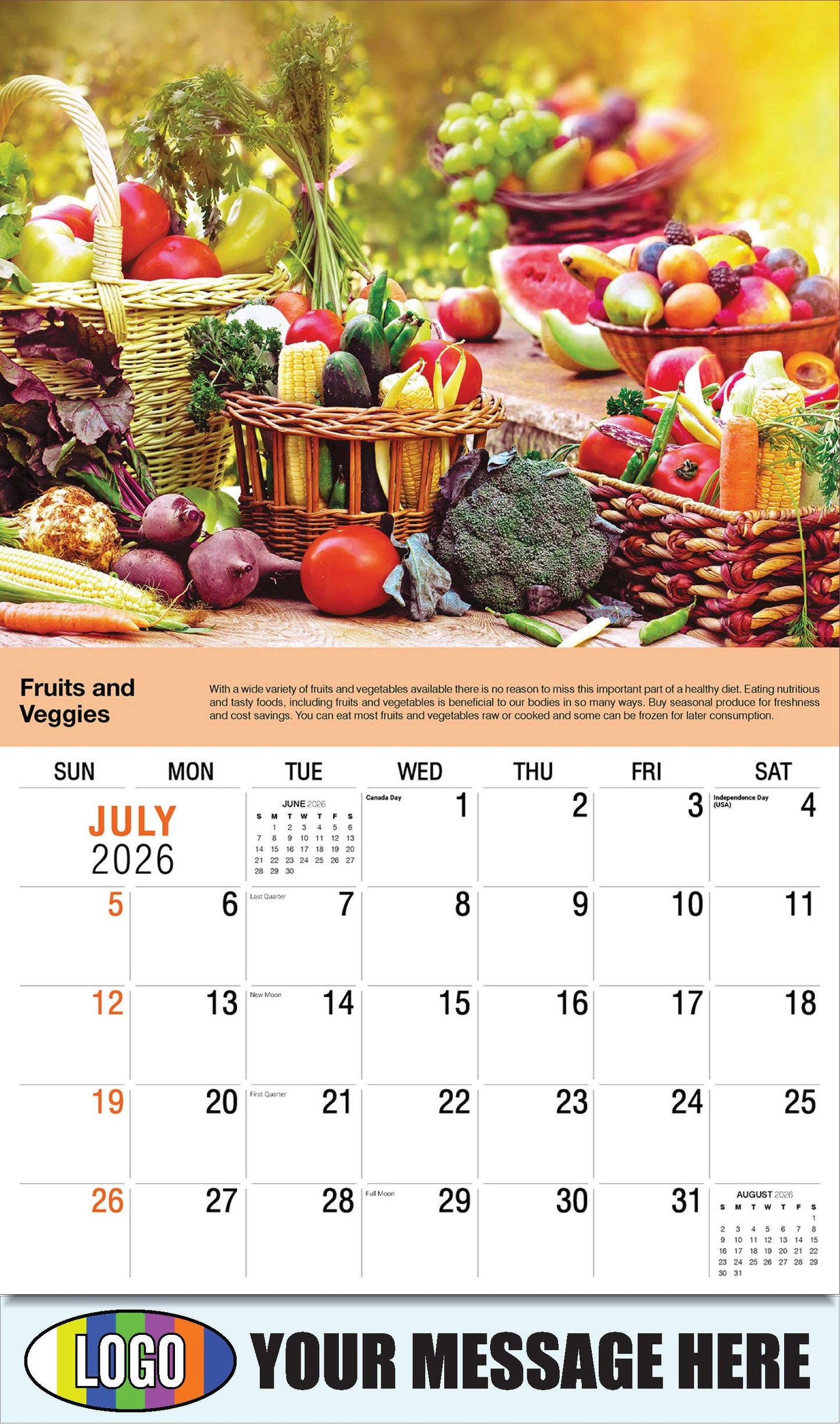 2026 Business Promo Calendar Health Tips - July - Fruits and Veggies: