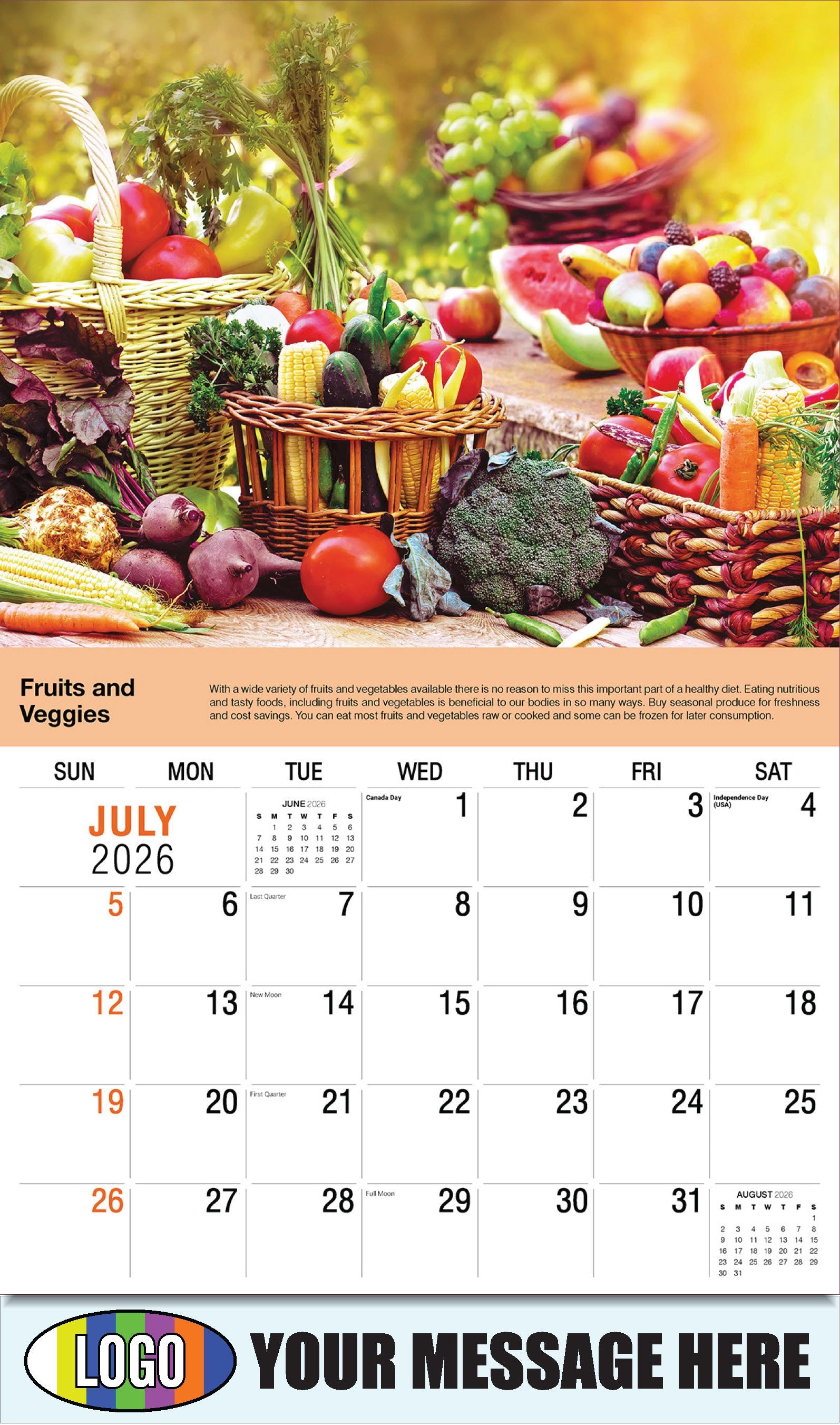 2026 Business Promo Calendar Health Tips - July - Fruits and Veggies: