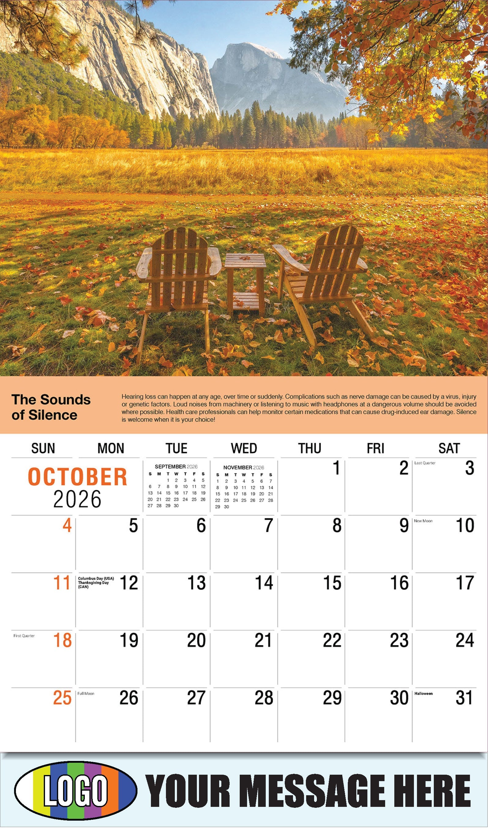 2026 Business Promotion Calendar Health Tips - October - The Sounds of Silence: