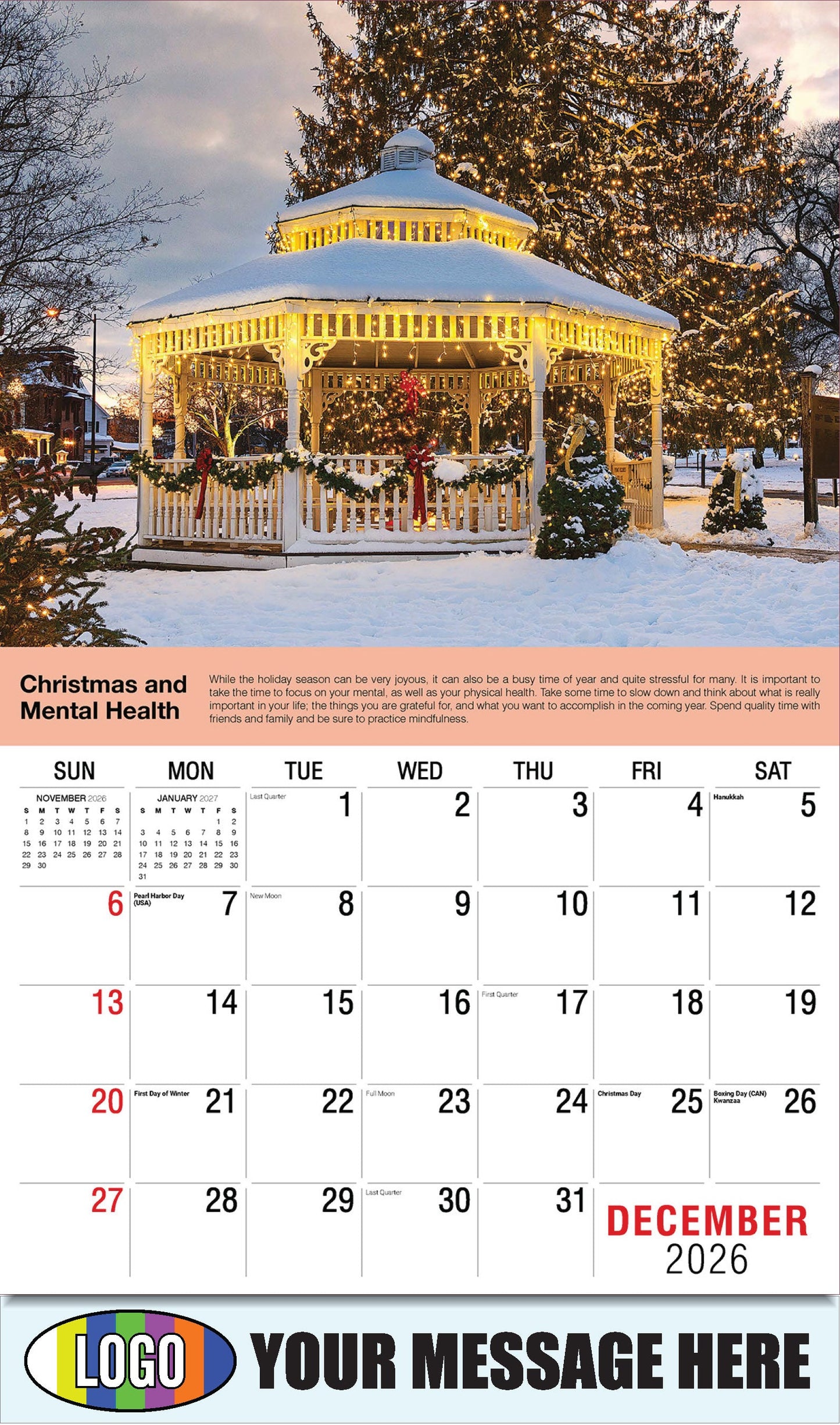2026 Business Promotion Calendar Health Tips - December - Christmas and Mental Health: