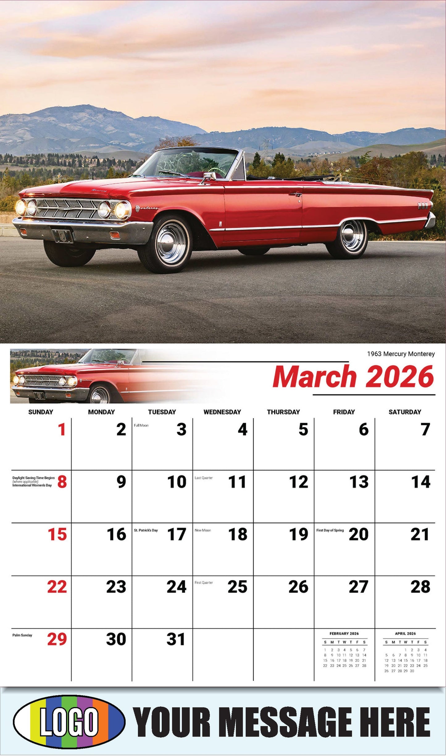 2026 Business Promotional Calendar - Henry's Heritage FORD Cars - 1963 Mercury Monterey - March