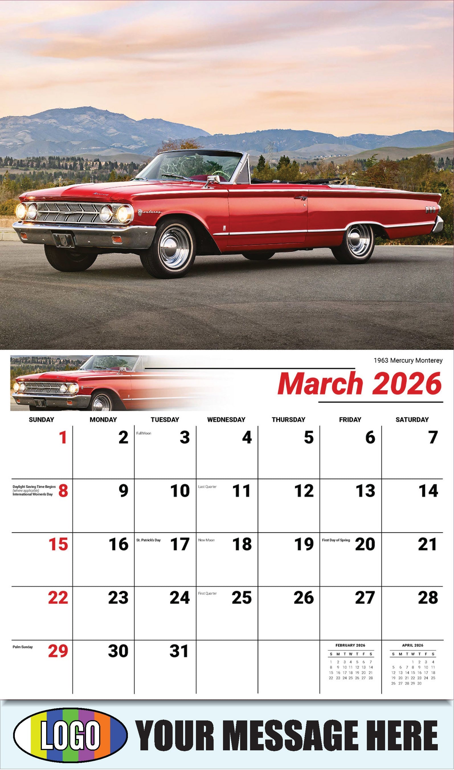 2026 Business Promotional Calendar - Henry's Heritage FORD Cars - 1963 Mercury Monterey - March
