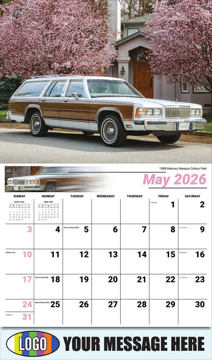 2026 Business Advertising Calendar - Henry's Heritage FORD Cars - 1988 Mercury Marquis Colony Park - May