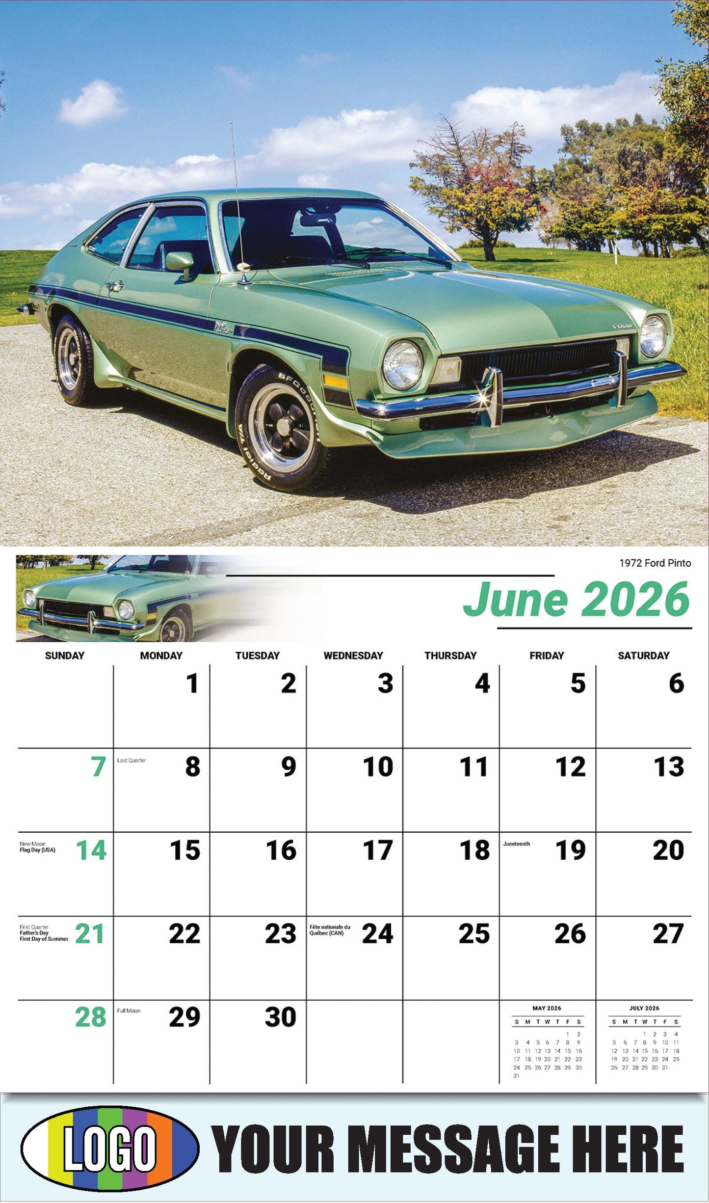 2026 Business Advertising Calendar - Henry's Heritage FORD Cars - 1972 Ford Pinto - June