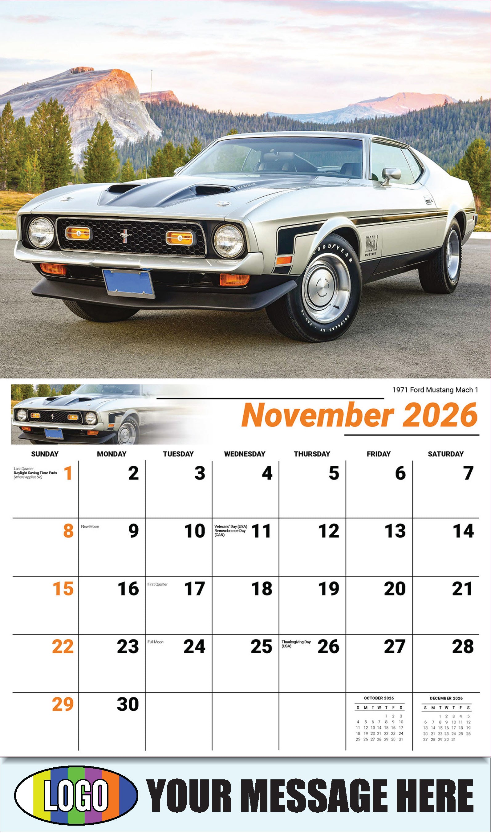 2026 Business Promotion Calendar - Henry's Heritage FORD Cars - 1971 Ford Mustang Mach 1 - November