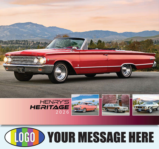 2026 Business Promotion Calendar - Henry's Heritage FORD Cars - Printed with your Logo, Name and message