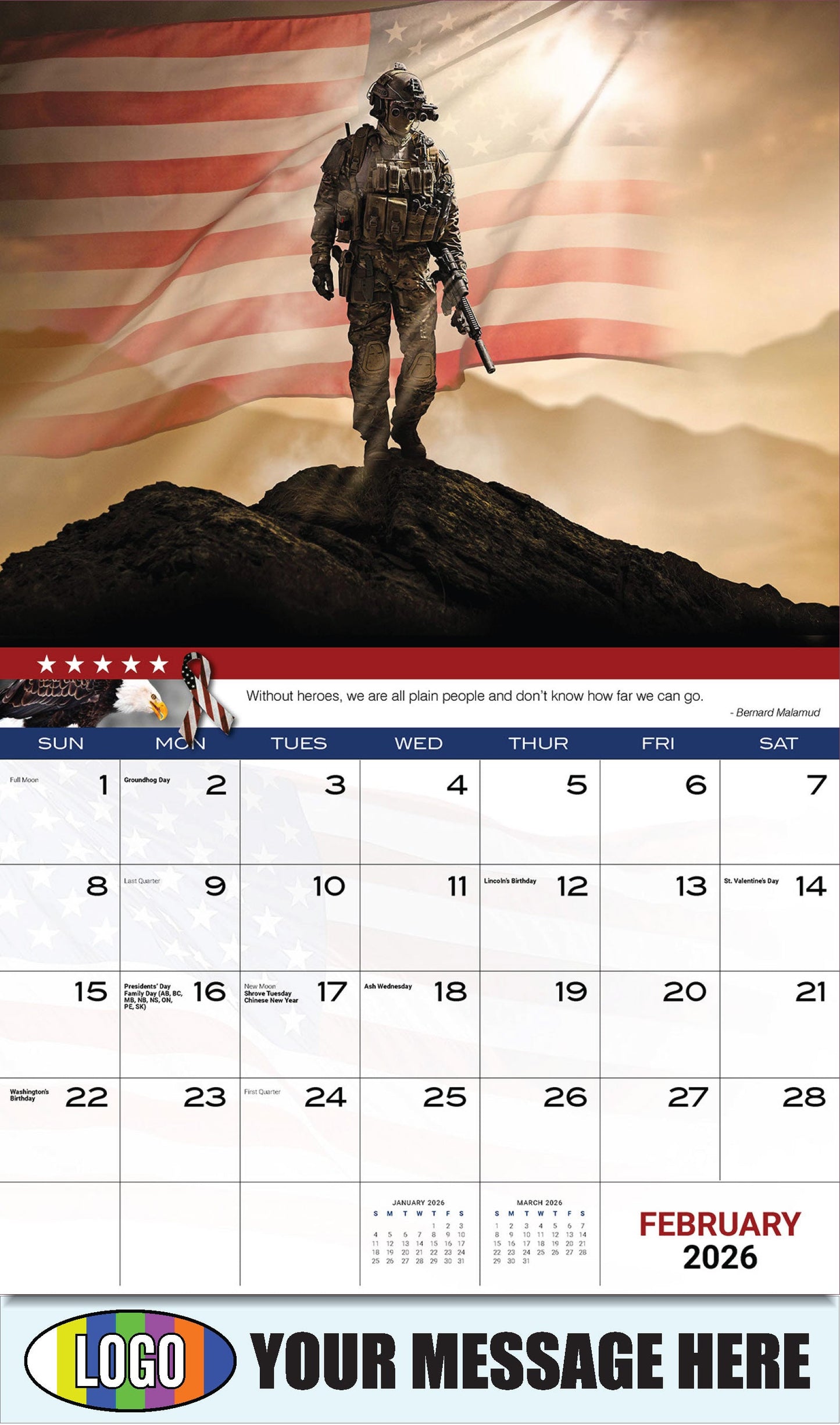 2026 Business Promotional Calendar - Home of the Brave - February