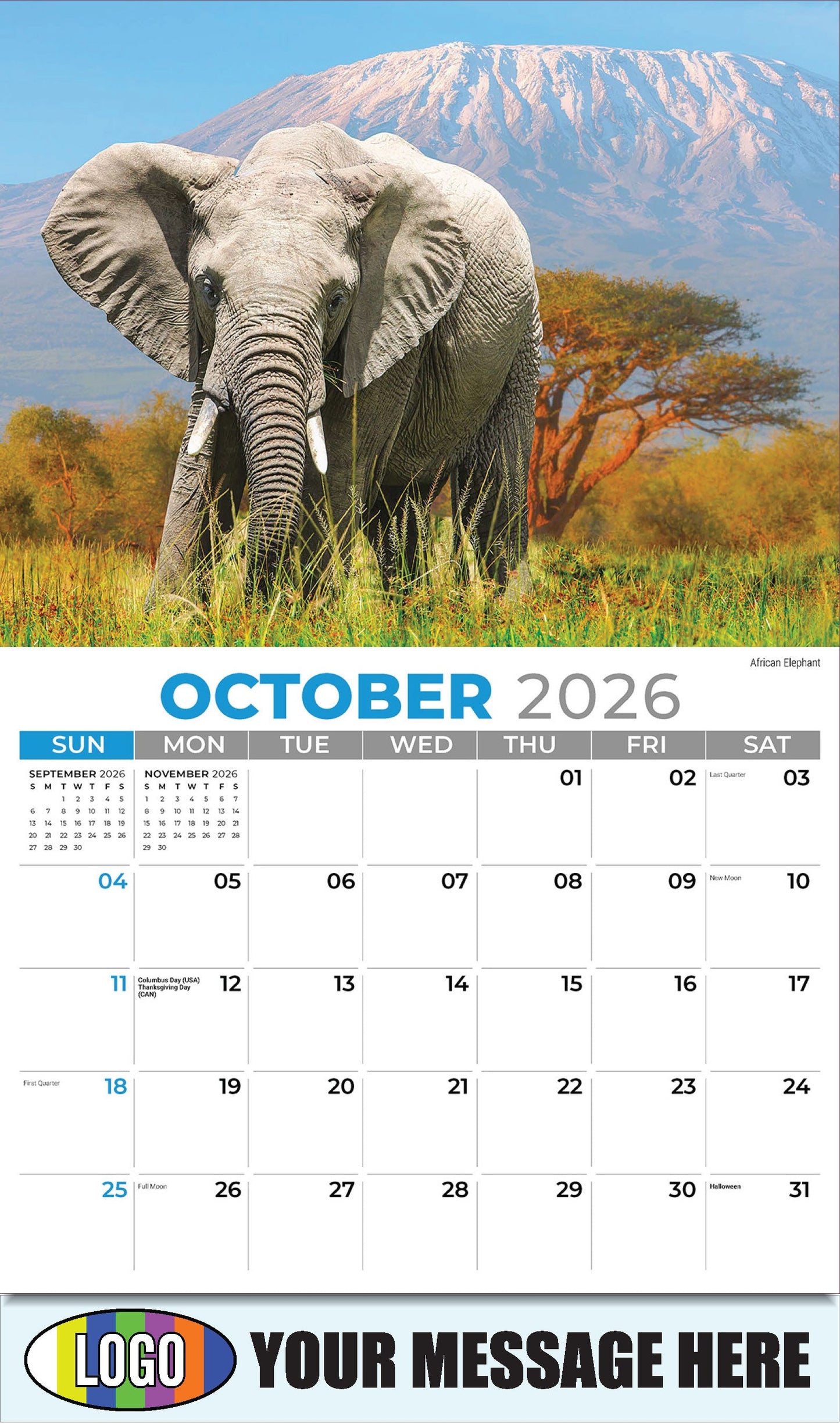 2026 Business Promotion Calendar - International Wildlife - African Elephant - October