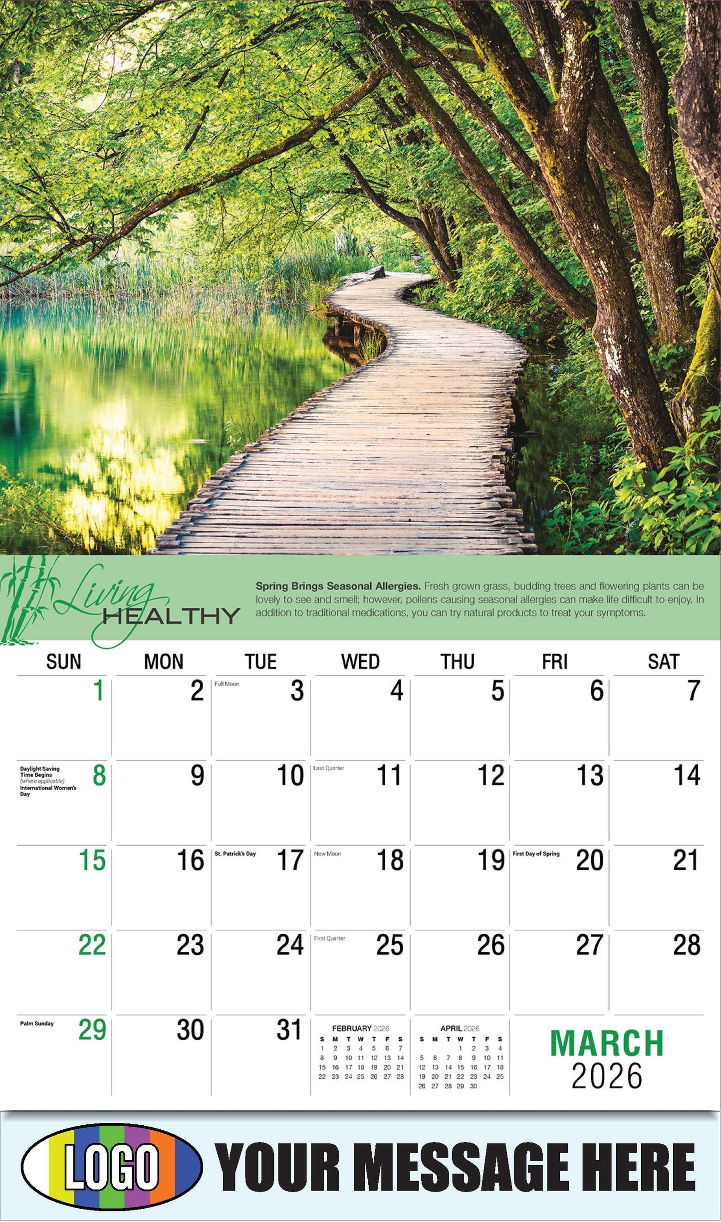 2026 Business Promotional Calendar Living Healthy - March - Spring Brings Seasonal Allergies.