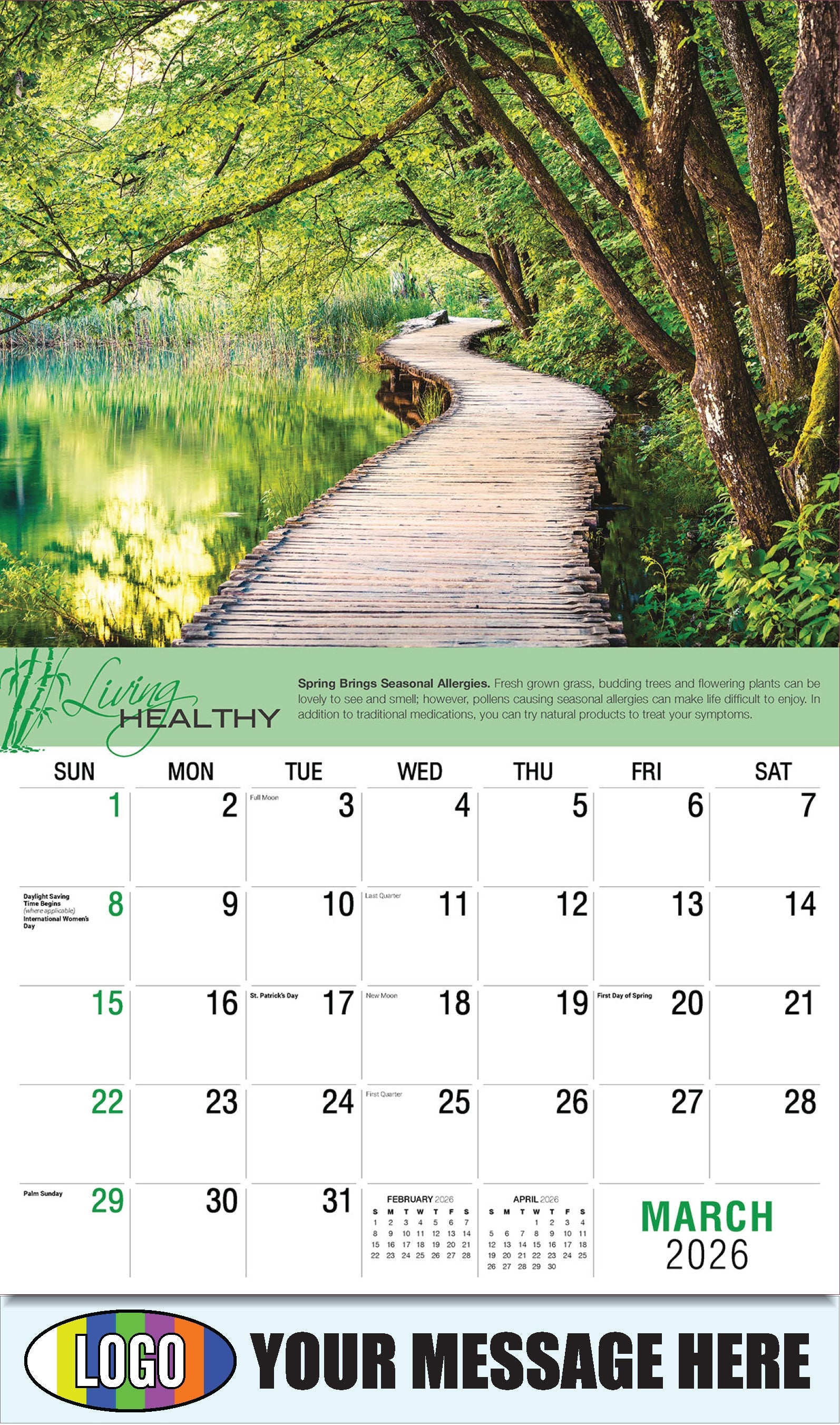 2026 Business Promotional Calendar Living Healthy - March - Spring Brings Seasonal Allergies.