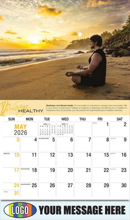 2026 Business Advertising Calendar Living Healthy - May - Meditation And Mental Health.