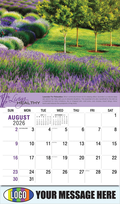 2026 Business Promo Calendar Living Healthy - August - Lavendar For Relaxation.
