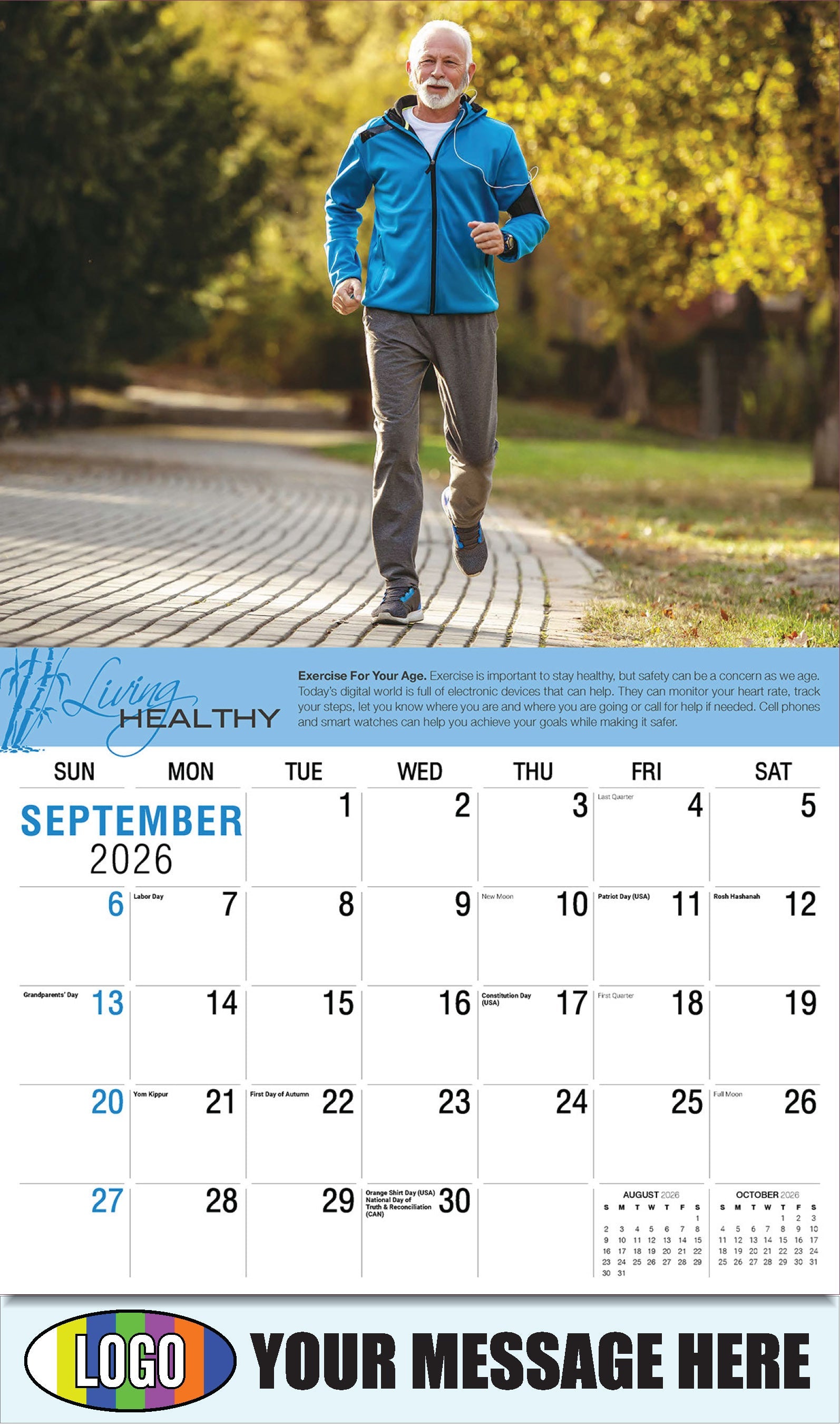 2026 Business Promo Calendar Living Healthy - September - Exercise For Your Age.