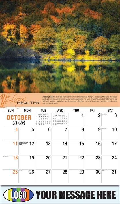 2026 Business Promotion Calendar Living Healthy - October - Healing Hands.