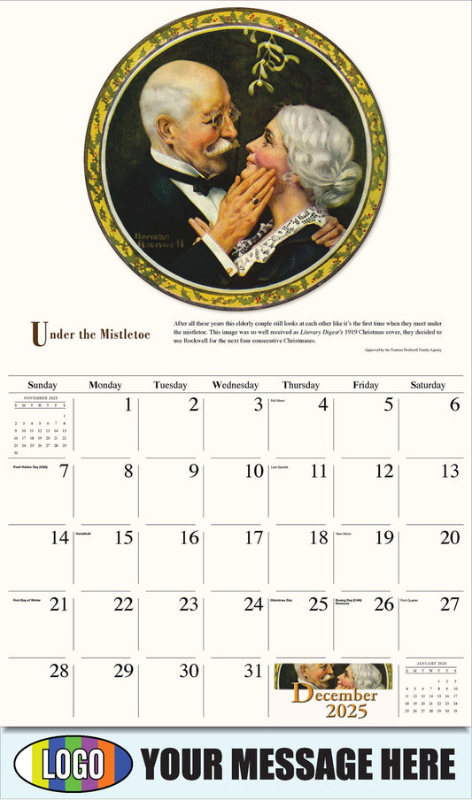 2026 Business Promotional Calendar - Memorable Images by Norman Rockwell - Under the Mistletoe - December_a