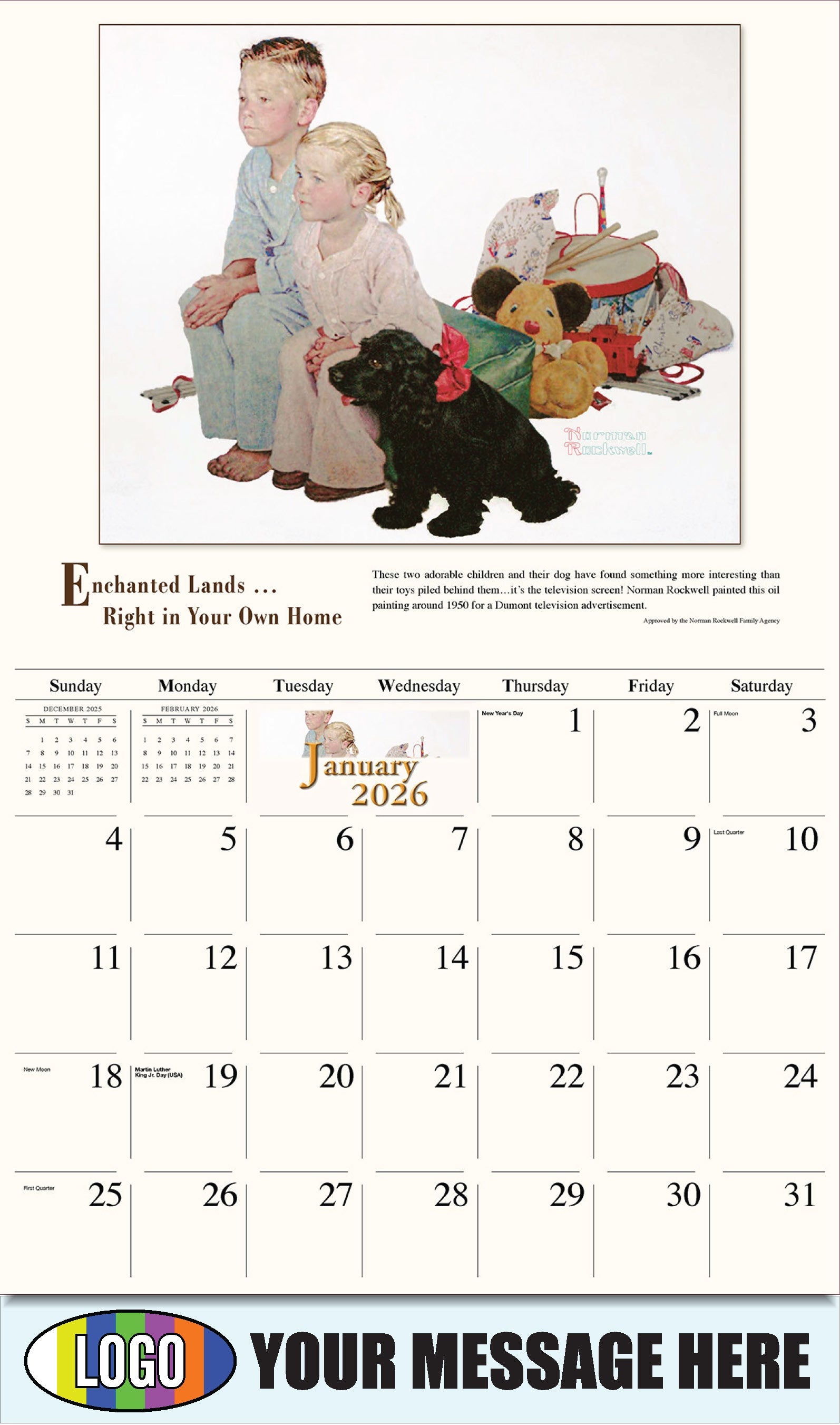 2026 Business Promotional Calendar - Memorable Images by Norman Rockwell - Enchanted Lands….Right in Your Own Home - January
