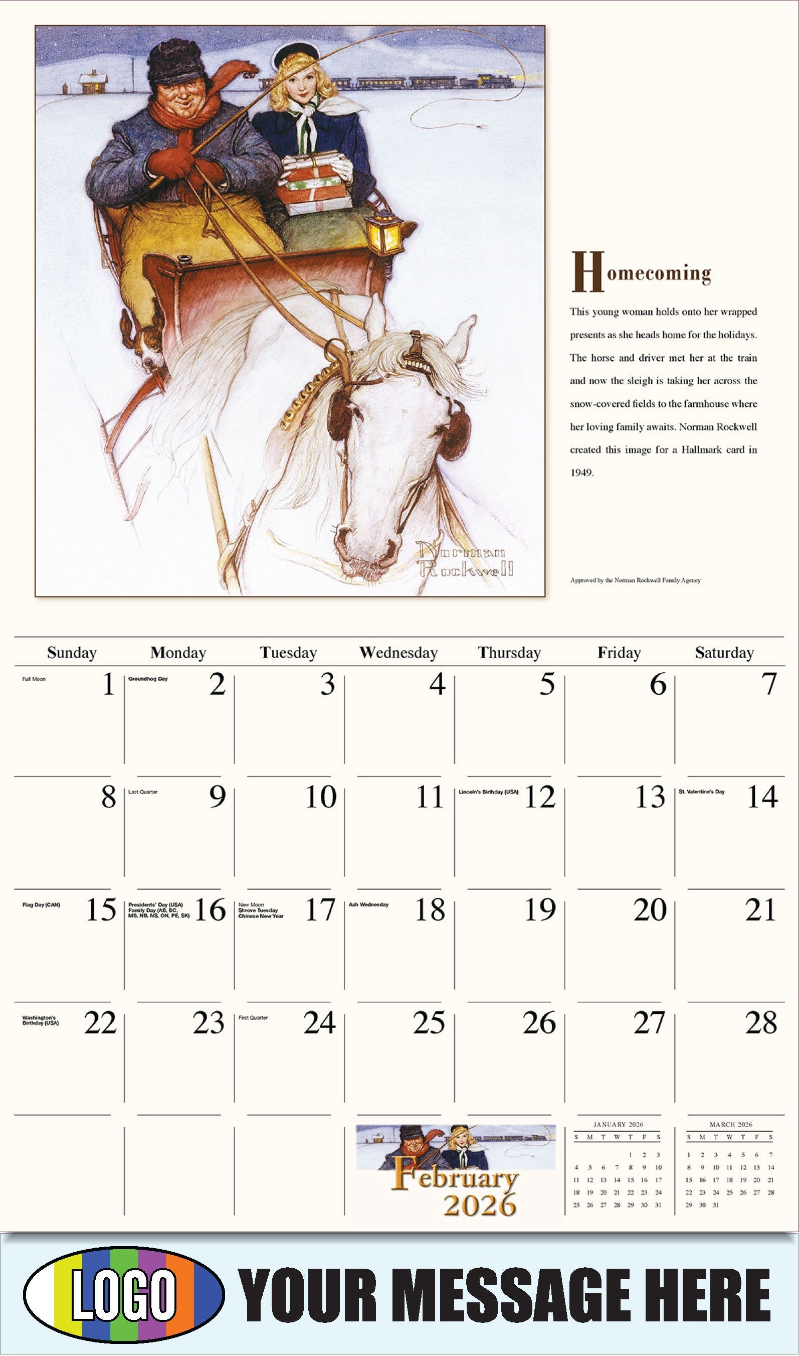 2026 Business Promotional Calendar - Memorable Images by Norman Rockwell - Homecoming - February