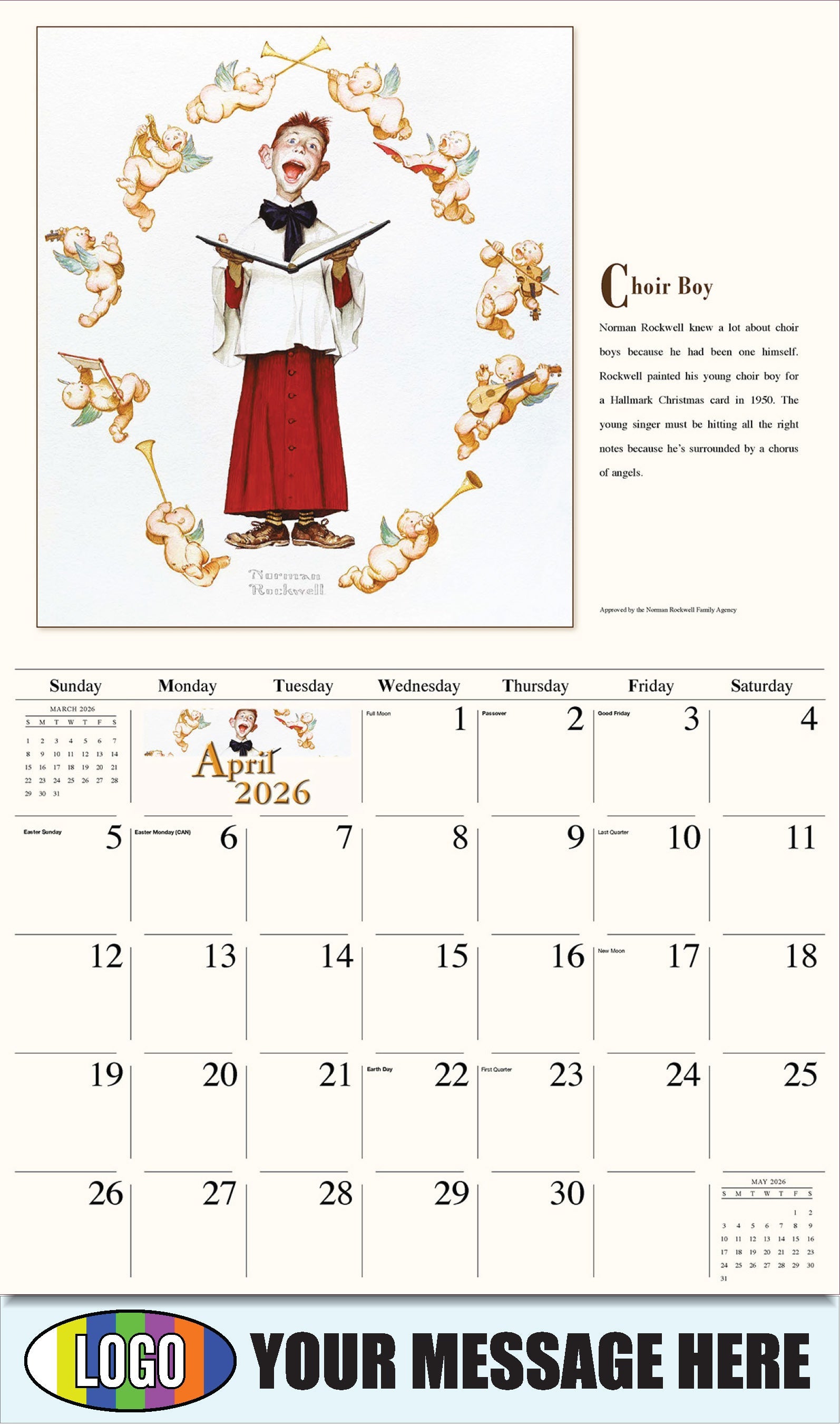 2026 Business Advertising Calendar - Memorable Images by Norman Rockwell - Choir Boy - April