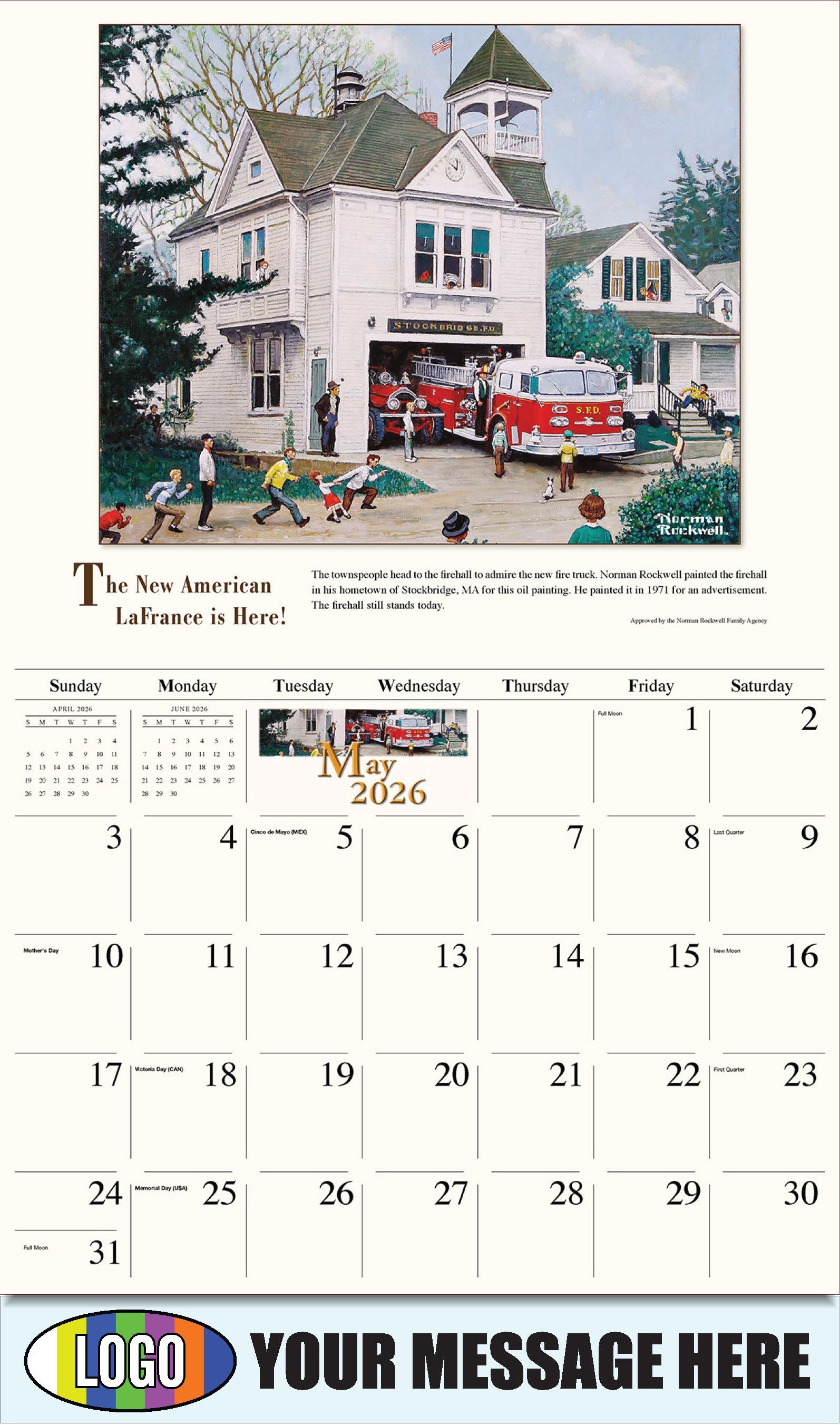 2026 Business Advertising Calendar - Memorable Images by Norman Rockwell - The New American LaFrance is Here! - May