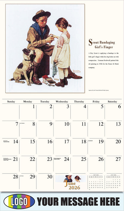 2026 Business Advertising Calendar - Memorable Images by Norman Rockwell - Scout Bandaging Girl’s Finger - June