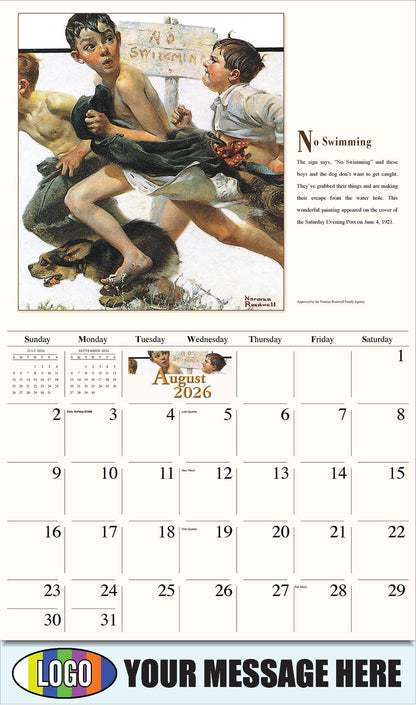 2026 Business Promo Calendar - Memorable Images by Norman Rockwell - No Swimming - August