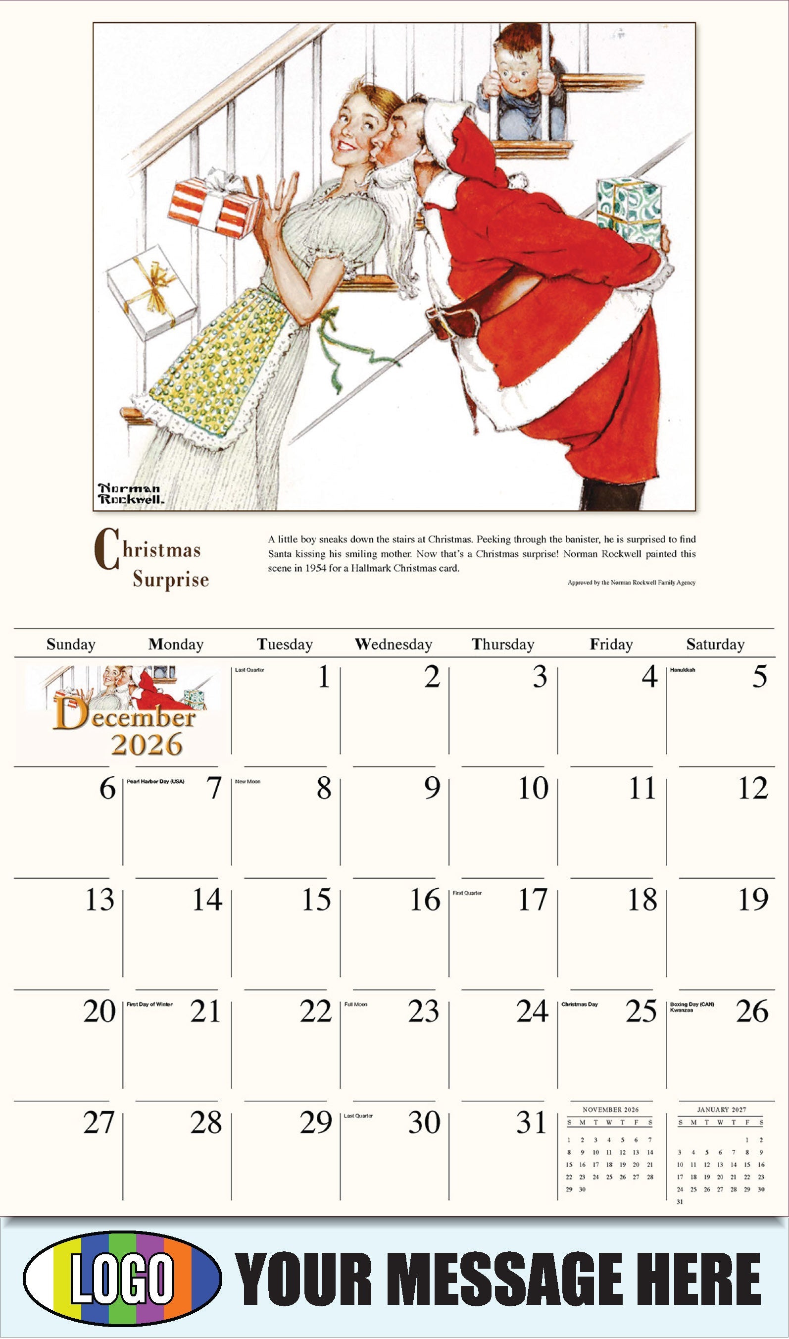 2026 Business Promotion Calendar - Memorable Images by Norman Rockwell - Christmas Surprise - December