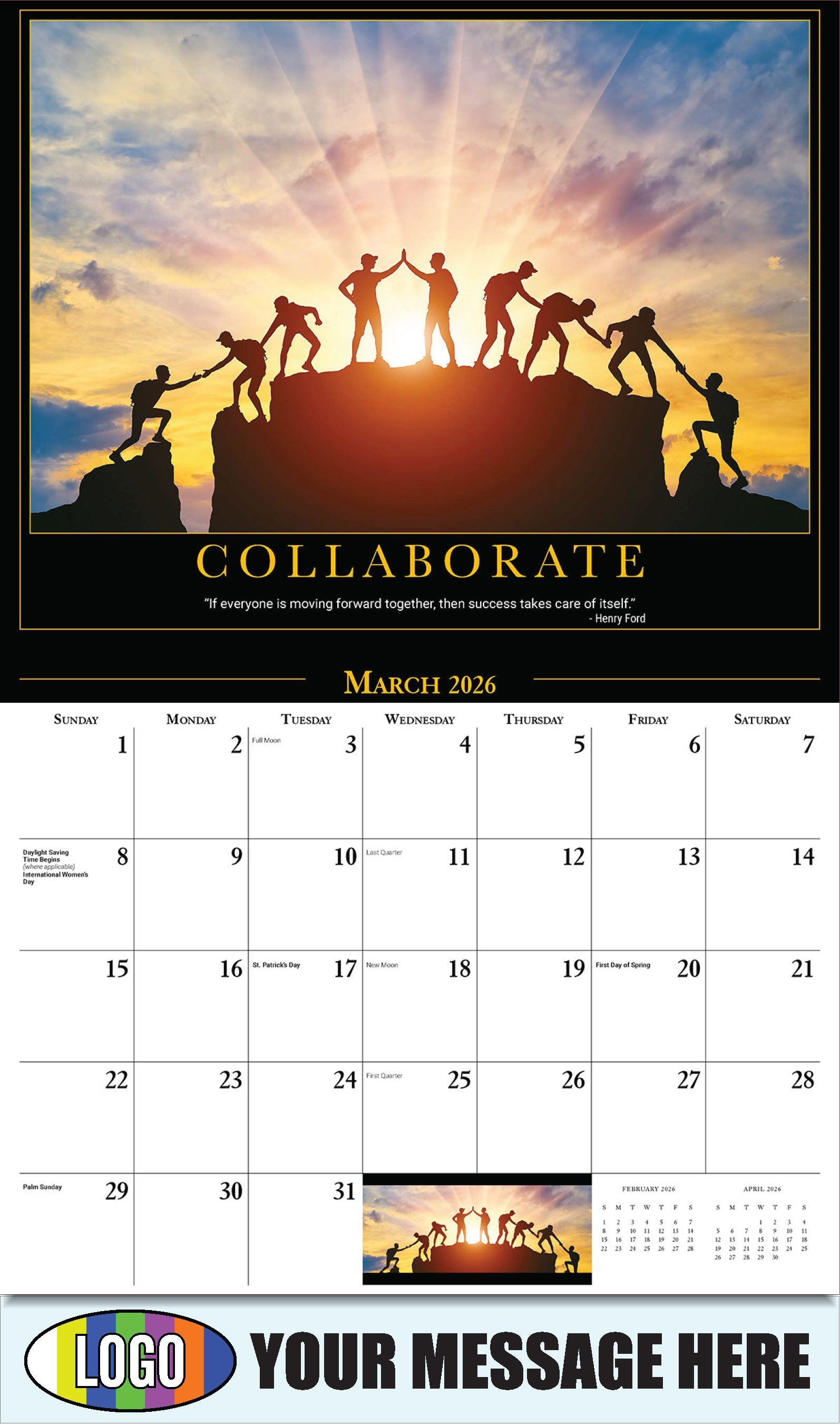 2026 Business Promotional Calendar - Motivational Quotes - COLLABORATE - March