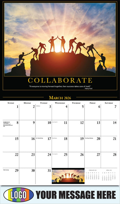 2026 Business Promotional Calendar - Motivational Quotes - COLLABORATE - March