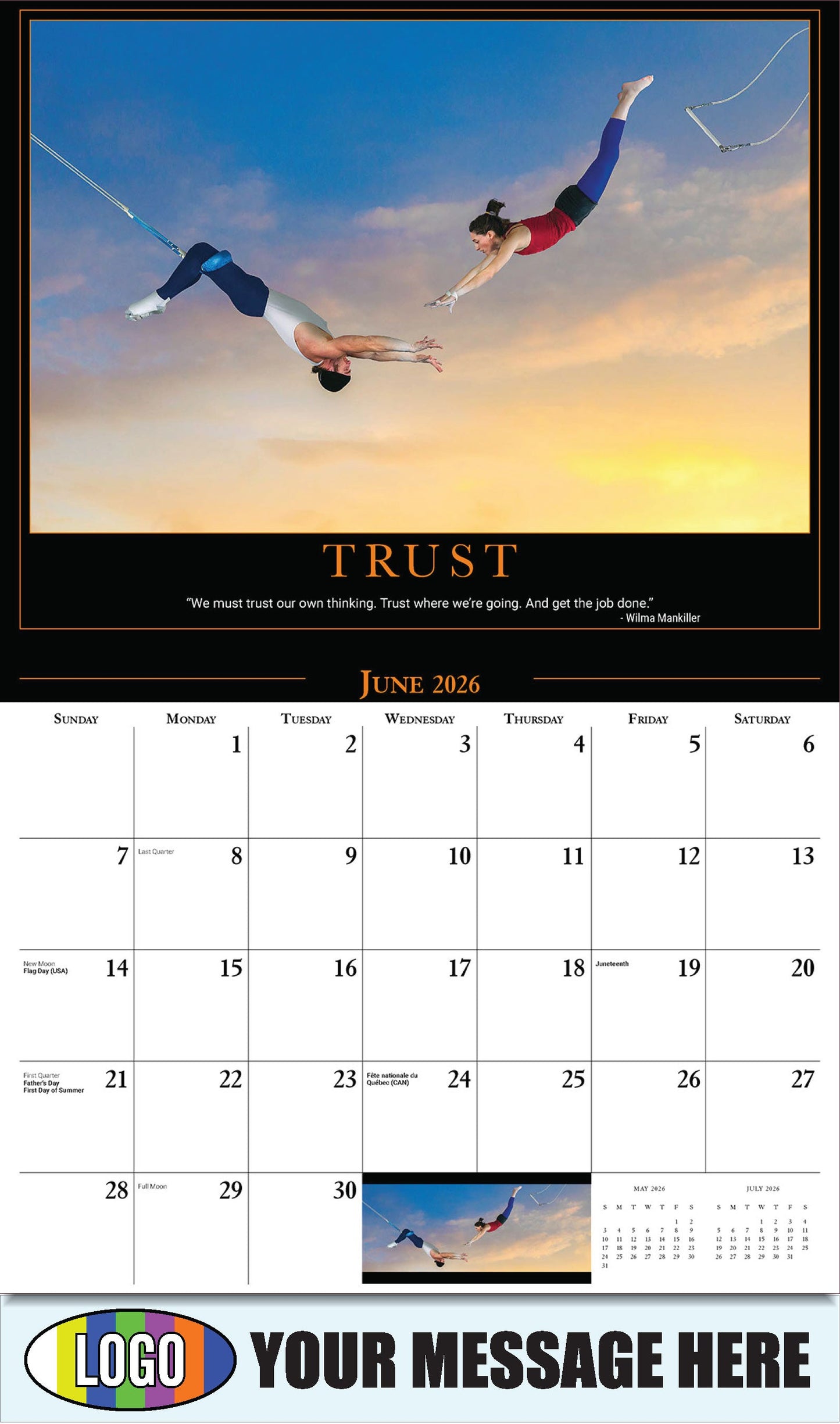 2026 Business Advertising Calendar - Motivational Quotes - TRUST  - June
