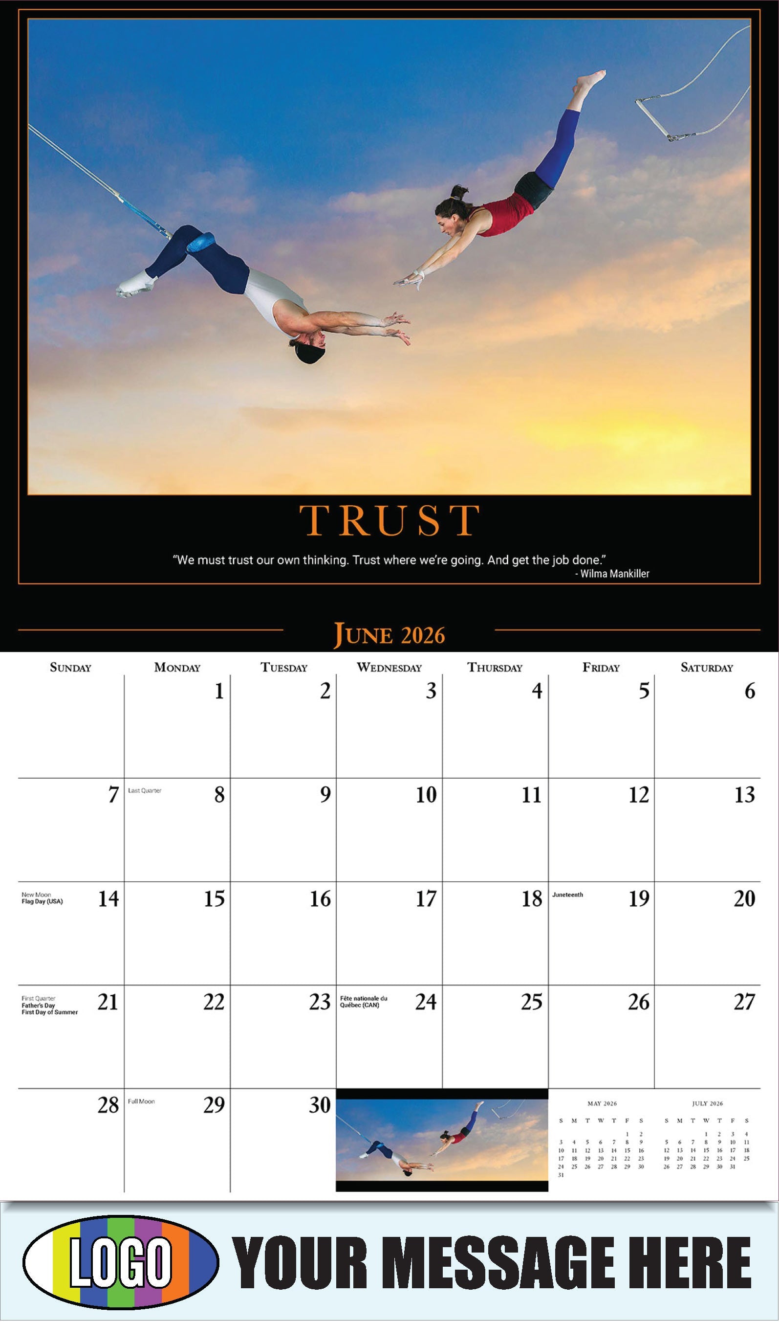 2026 Business Advertising Calendar - Motivational Quotes - TRUST  - June