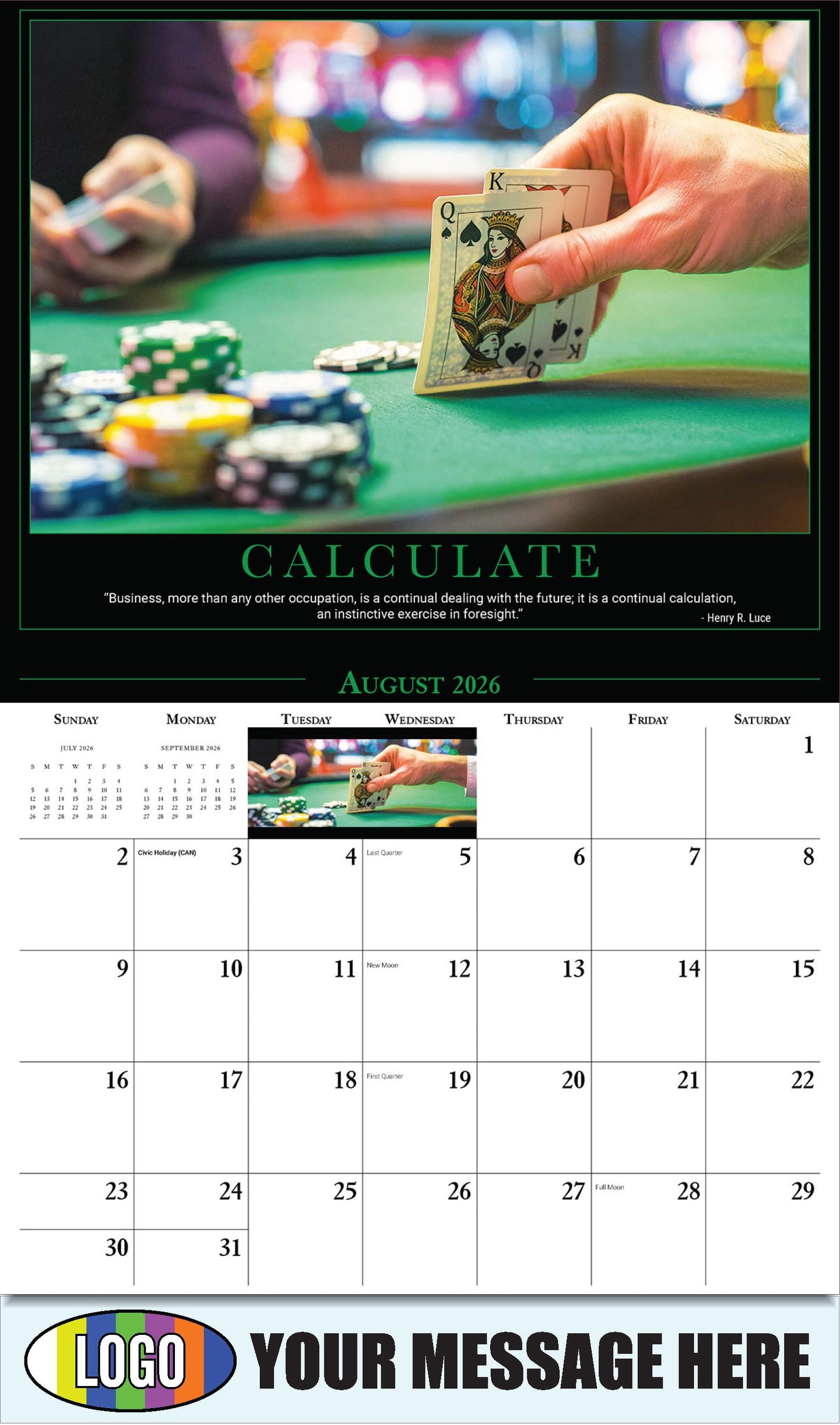 2026 Business Promo Calendar - Motivational Quotes - CALCULATE  - August