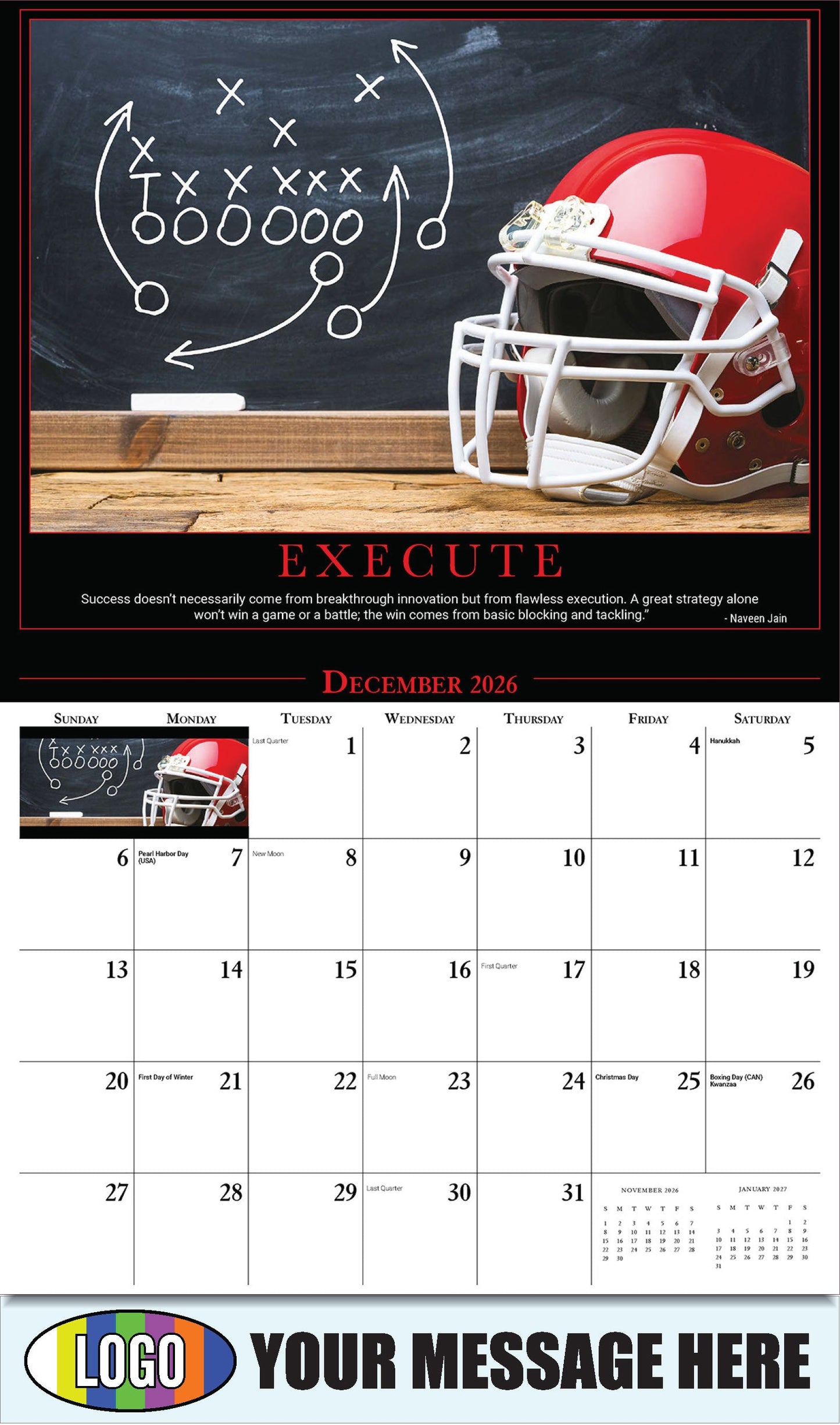 2026 Business Promotion Calendar - Motivational Quotes - EXECUTE  - December
