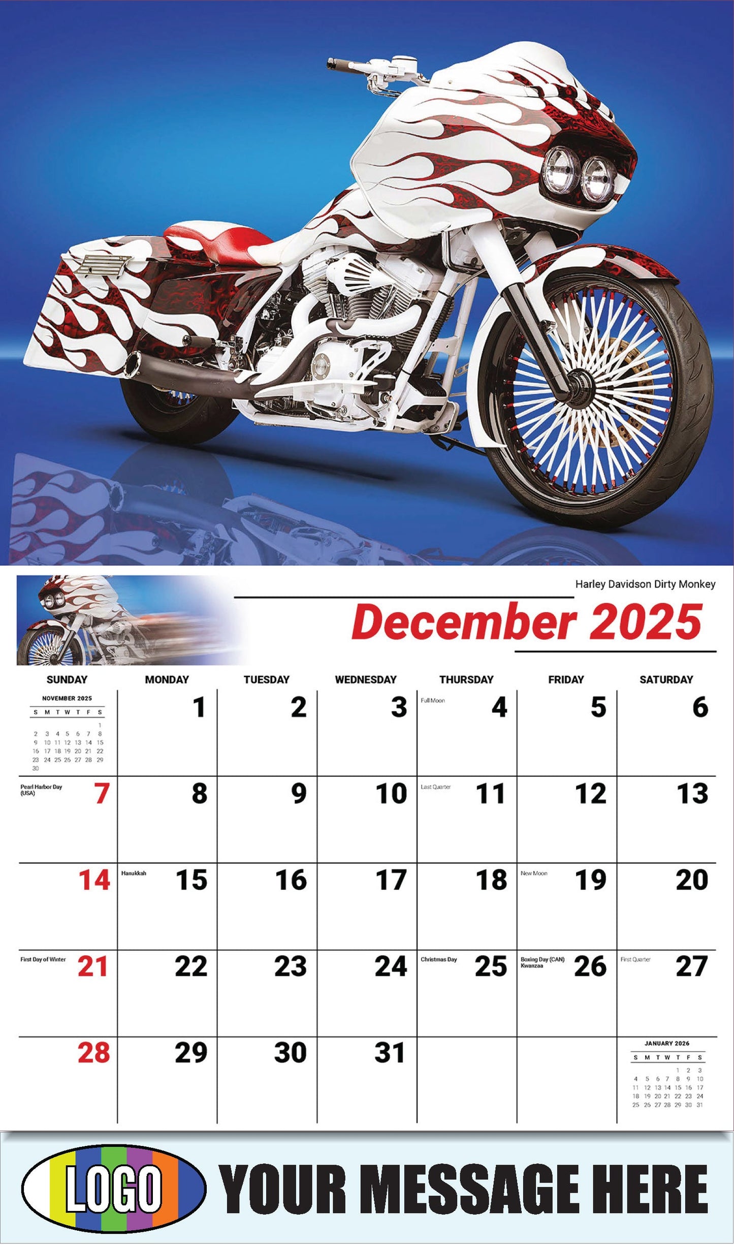2026 Business Promotional Calendar - Motorcycle Mania -  Harley Davidson Dirty Monkey - December_a