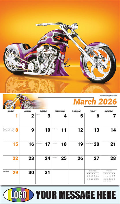2026 Business Promotional Calendar - Motorcycle Mania - Custom Chopper Softail - March