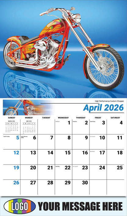 2026 Business Advertising Calendar - Motorcycle Mania - High Performance Custom Chopper - April