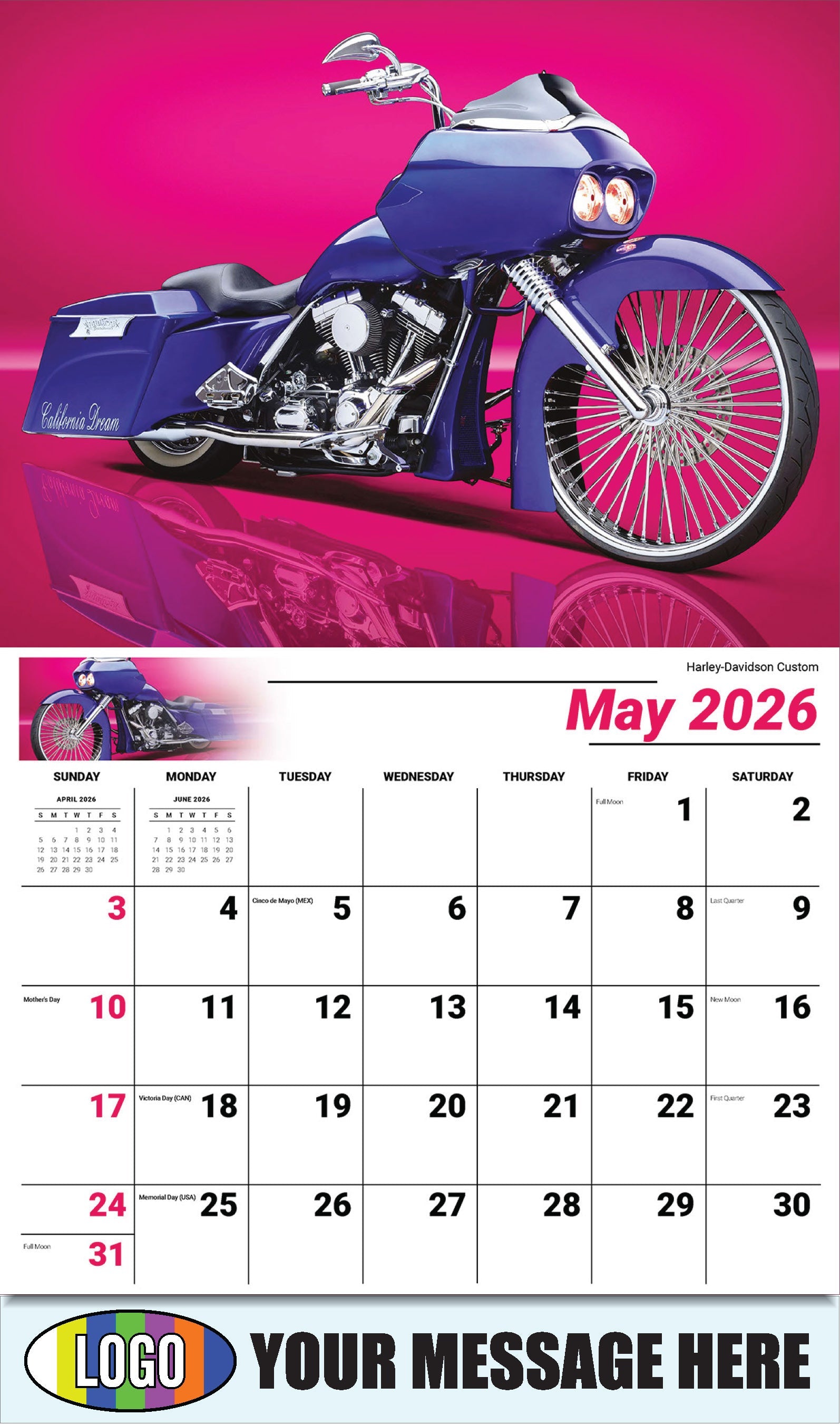 2026 Business Advertising Calendar - Motorcycle Mania - Harley-Davidson Custom  - May