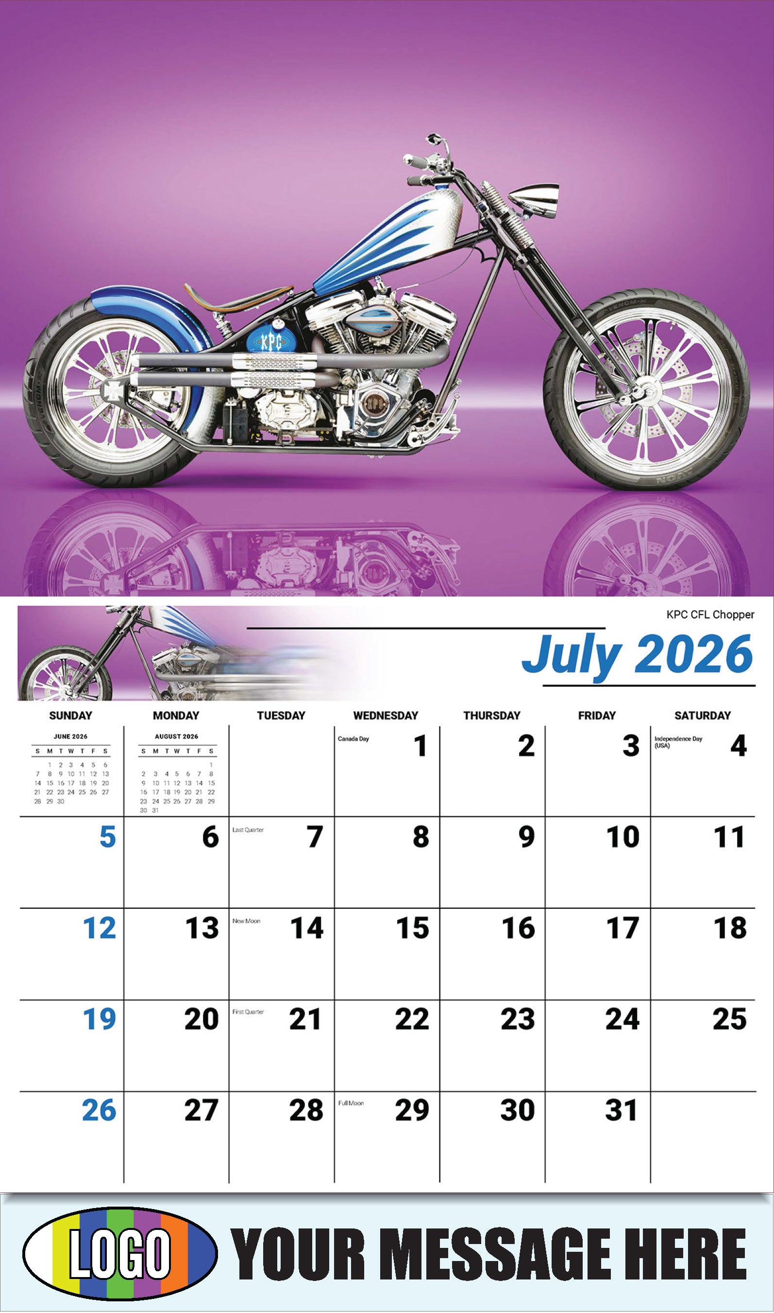 2026 Business Promo Calendar - Motorcycle Mania - KPC CFL Chopper  - July