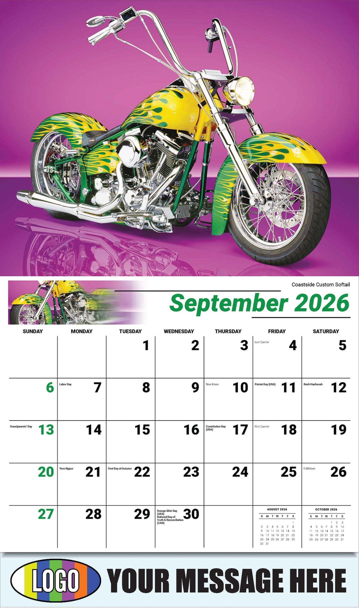 2026 Business Promo Calendar - Motorcycle Mania - Coastside Custom Softail - September