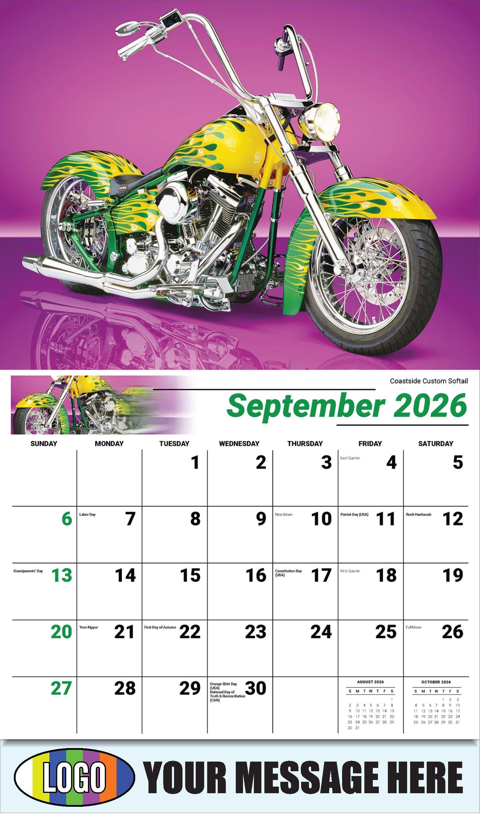 2026 Business Promo Calendar - Motorcycle Mania - Coastside Custom Softail - September