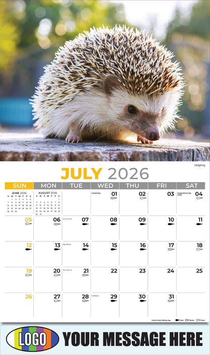 2026 Business Promo Calendar - North American Wildlife - Hedgehog - July