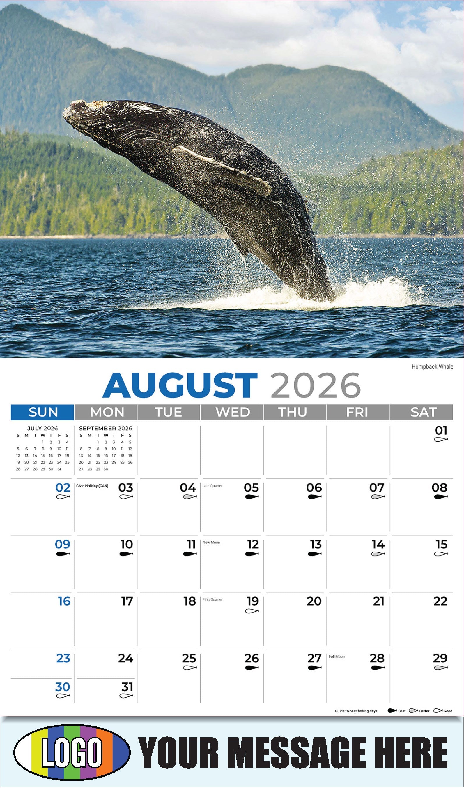 2026 Business Promo Calendar - North American Wildlife - Humpback Whale - August