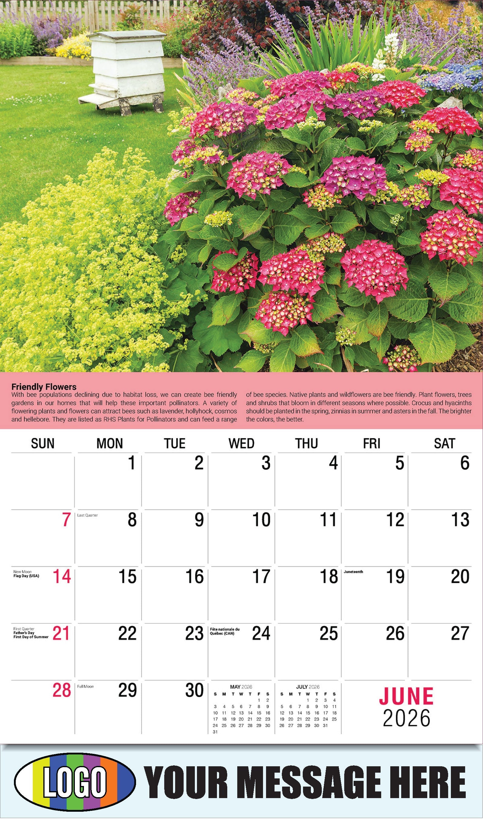 2026 Business Advertising Calendar Planet Earth - June - Friendly Flowers: