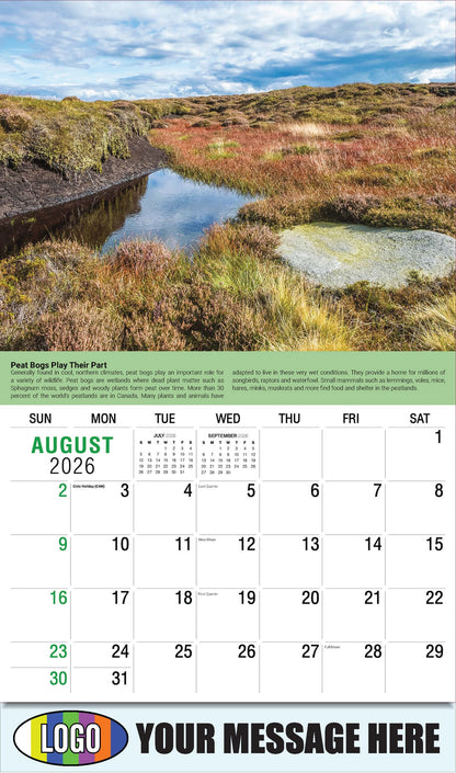 2026 Business Promo Calendar Planet Earth - August - Peat Bogs Play Their Part: